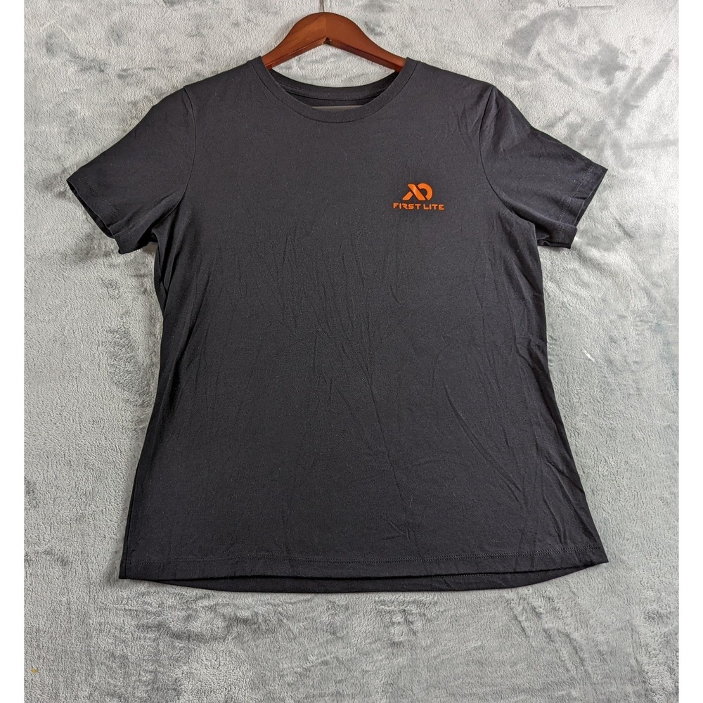 First Lite Shirt Womens Medium Black Short Sleeve Orange Logo Graphic Tee Basic
